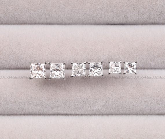 Orecchini A Vite Per Uomo Orecchini A Borchie Quadrati Per Uomo Con Cz - Placcati Oro Bianco 14k, Chiusura A Vite (Screw Back) Orecchini Donna Argento 925 - Foto 4