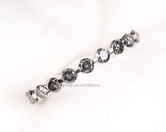 Bubble Ring Wedding Band Round Brilliant Cut Salt & Pepper Diamond Ring Engagement Ring Matching Half Eternity Band Anniversary Ring For Her