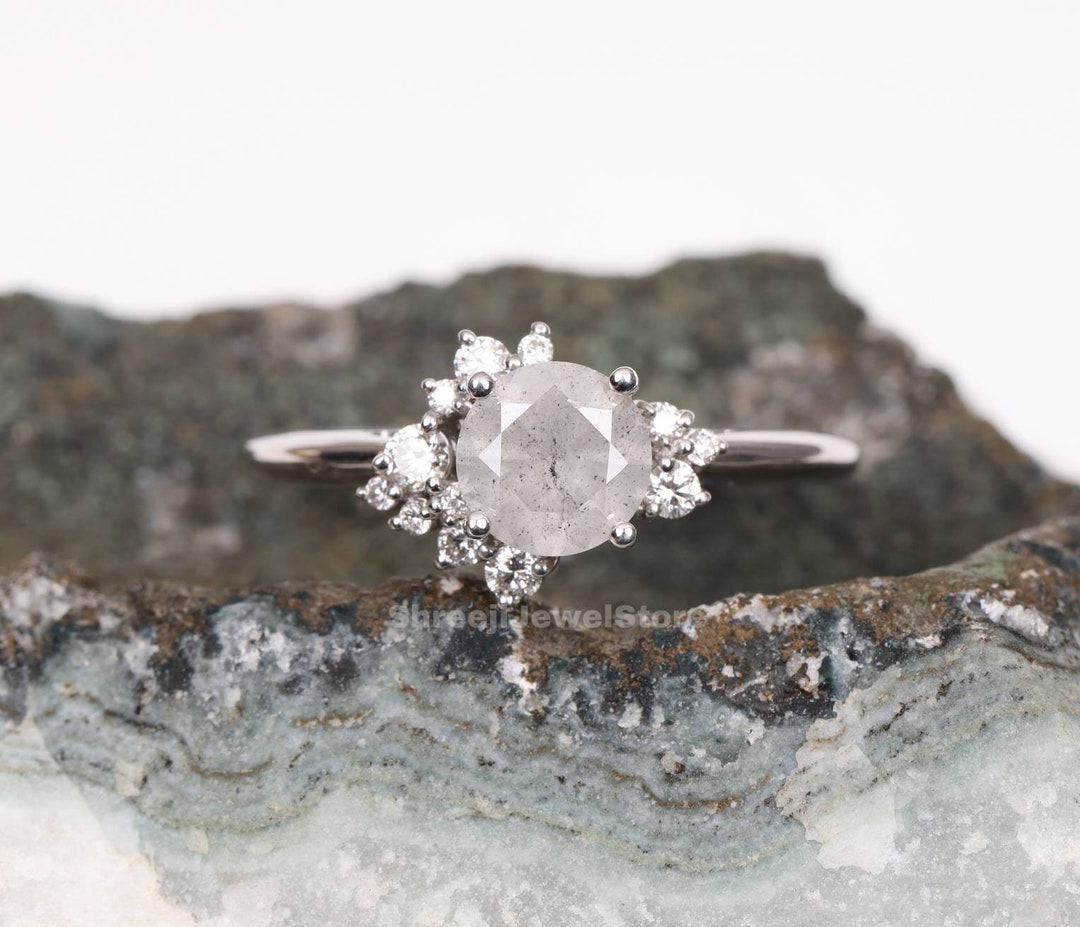 Engagement Ring Snowdrift Diamond Cluster Ring Halo Wedding Ring Salt ...