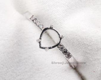 Custom Semi Mount Ring Setting For Engagement Ring 4 Prong Ring Setting Without Center Stone Ring  White Gold Ring Setting Teardrop Ring