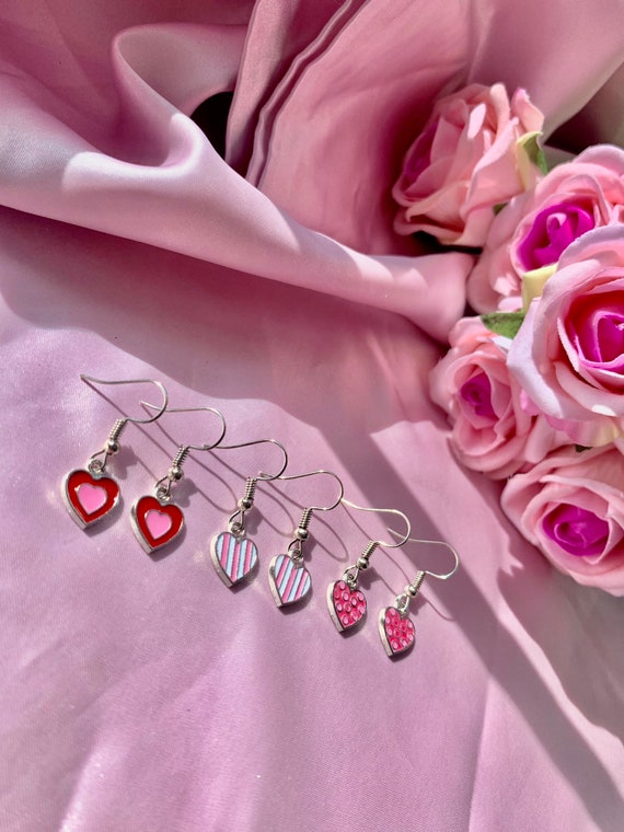 Pink Flowers Garden Heart Earrings Pink Flowers Garden Heart Earrings