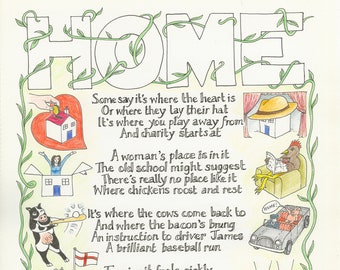 Home - an illustrated poem postcard