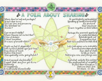 A poem about sharing - illustrated art postcard