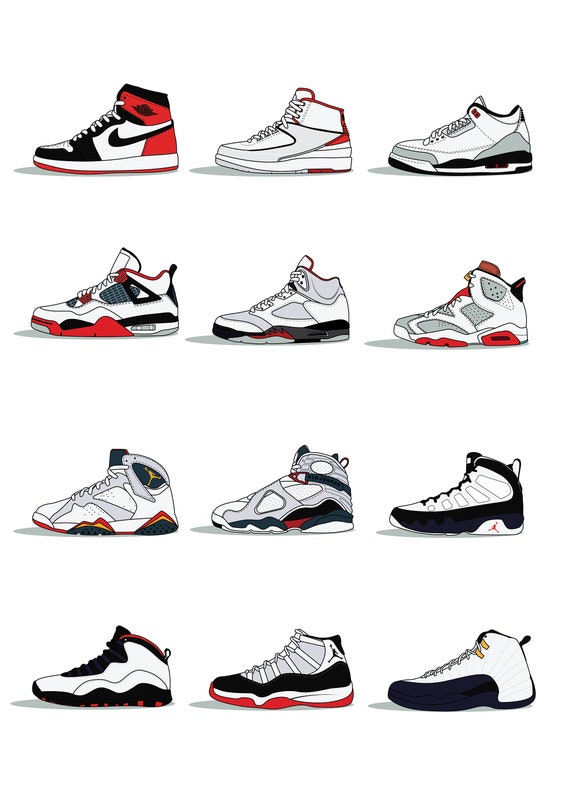 Air Jordan Sneakers 1 12 PRINT - Etsy