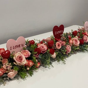 Valentine's Garland • Rose Valentine's Day Mantel • V-Day Decor for Fireplaces • Housewarming • Love & Hearts •  Roses • Wedding Garland