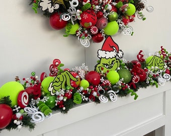 Christmas Garland  • Christmas Mantle • The Grinch Christmas Garland • For Door Frames or Mantles/Housewarming • Garland Grinch
