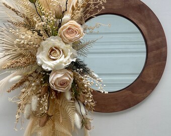 Pampas Mirror •  Pampas home decor • Pampas Decor • Wall with Pampas Mirror • Pampas Wreath with Mirror