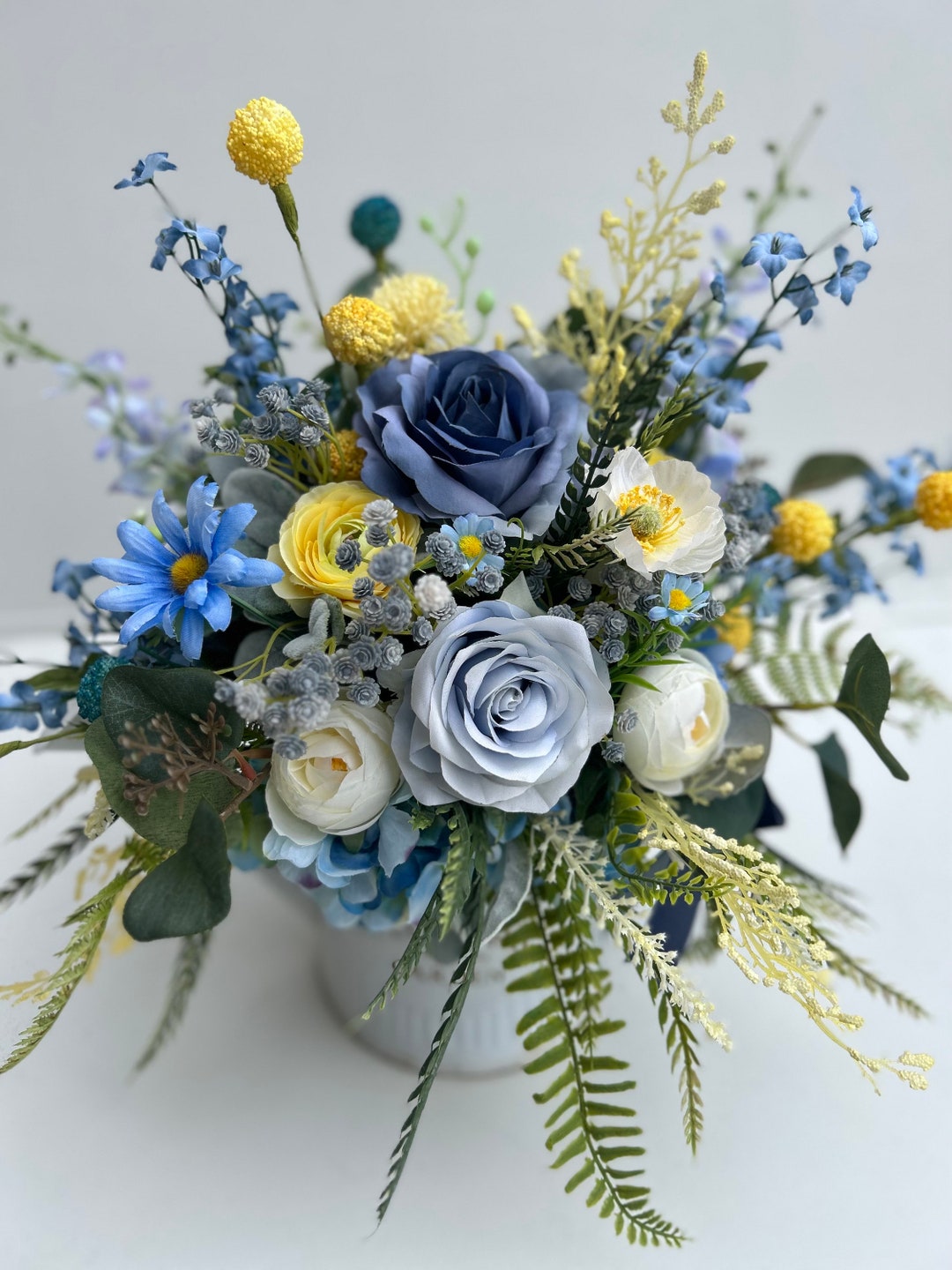 Blue Foral Spring Blue Floral Spring Centerpiece / Spring Wreath / Farmhouse Watering Can ...