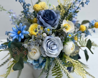 Blue Floral Spring Centerpiece / Spring Wreath / Farmhouse Watering Can Centerpiece / Dining Table Centerpiece