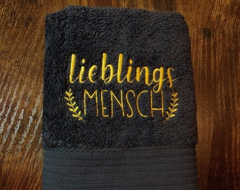 Besticktes Handtuch 70x140cm | "Lieblingsmensch" | großes 450g Duschtuch, Badetuch Motiv | Tolles Weihnachtsgeschenk für Freunde/Familie