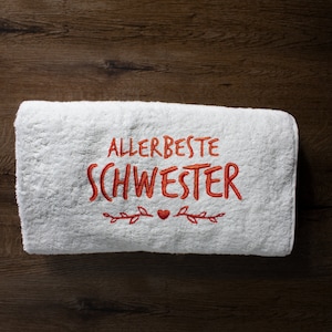 Embroidered towel 70 x 140 cm | Best Sister | large 550g/m2 shower towel, bath towel saying | Christmas present for the best sister