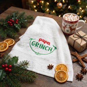 Embroidered Christmas Towel | "Papa Grinch" Design | Large 450g Soft Shower Towel, Bath Towel with Saying | Christmas Gift