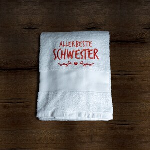 Embroidered towel 50 x 100 cm | Best sister | large 550g/m2 shower towel, bath towel saying | Christmas present for the best sister
