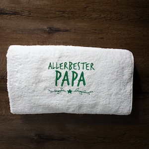 Asciugamano ricamato 70 x 140 cm | Il miglior papà di sempre | telo doccia grande da 450 g, telo bagno con scritta | Ottimo regalo di Natale per papà