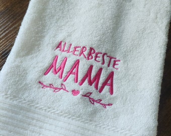 Besticktes Handtuch 50x100cm| Allerbeste Mama | großes 450g Duschtuch, Badetuch mit Spruch | Weihnachtsgeschenk für Mama