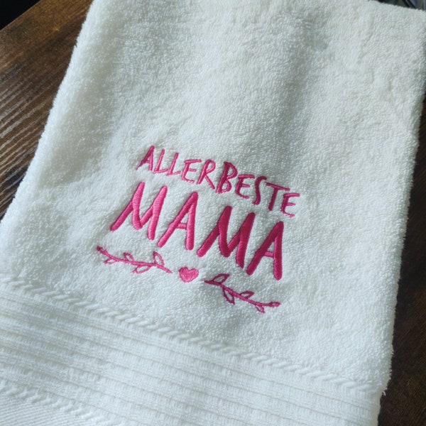 Embroidered towel 50 x 100 cm| Best mom | large 450g shower towel, bath towel with saying | Christmas gift for mom