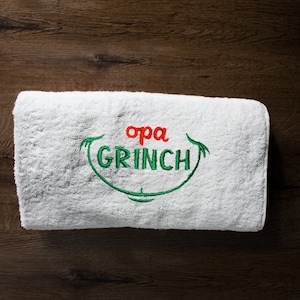 Embroidered towel Christmas | "Grandpa Grinch" motif | large 450g soft shower towel, bath towel with saying | Gift Christmas