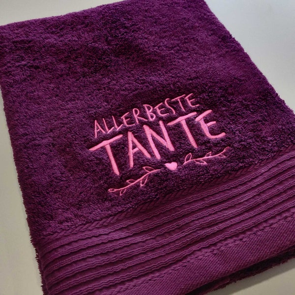 Embroidered towel 70 x 140 cm | Very best aunt | large 550g/m2 shower towel, bath towel with saying | Christmas present for the best aunt!