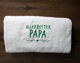 Besticktes Handtuch 50x100cm | Allerbester Papa | großes 450g Duschtuch, Badetuch mit Spruch | Weihnachtsgeschenk für Papa