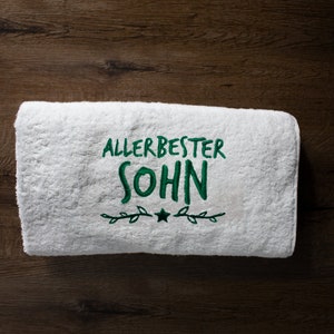 Embroidered towel 50 x 100 cm | Best son | large 550g/m2 shower towel, bath towel with saying | Christmas present for your best son!