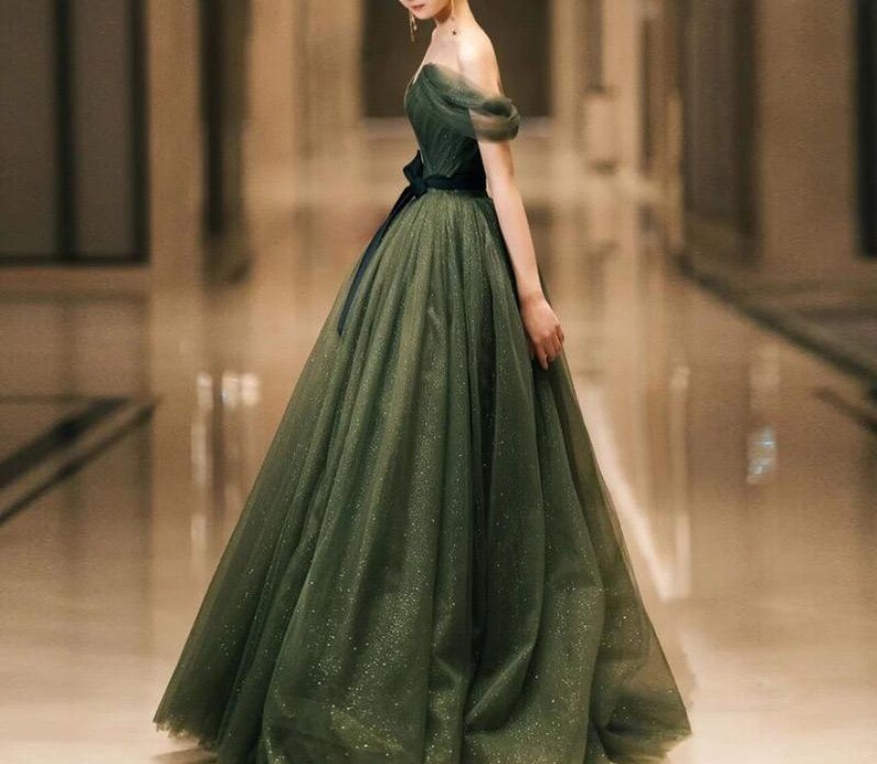 Off Shoulder Green Princess Dress, Fairy Prom Dress, Aline Ball Gown
