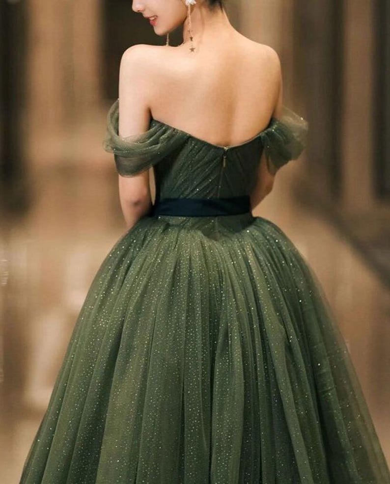 Off Shoulder Green Princess Dress, Fairy Prom Dress, Aline Ball Gown