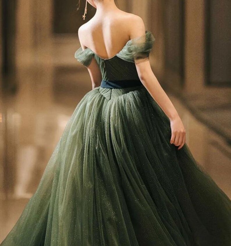 Off Shoulder Green Princess Dress, Fairy Prom Dress, Aline Ball Gown