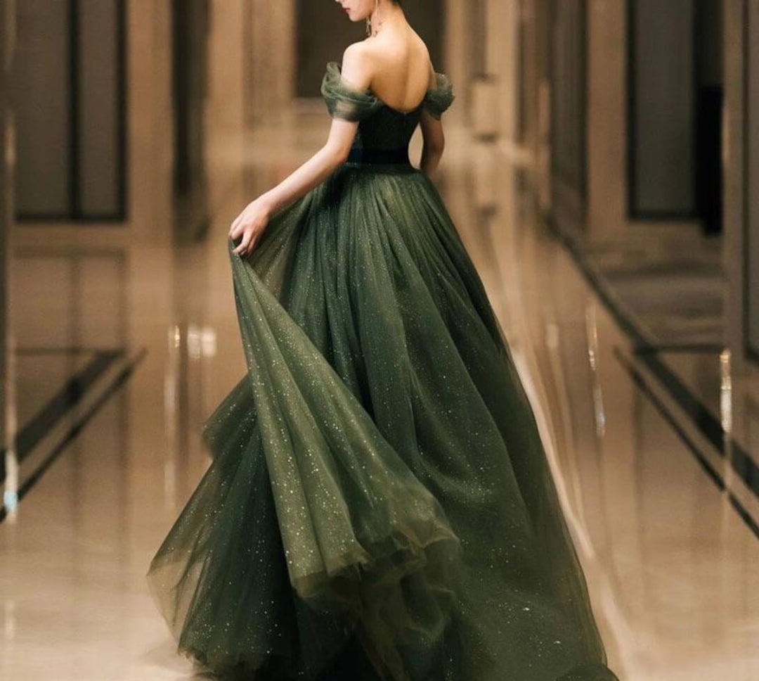 Off Shoulder Green Princess Dress, Fairy Prom Dress, Aline Ball Gown