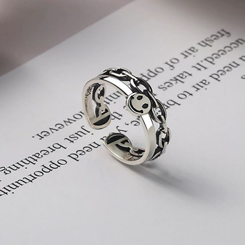 Open Rings Fashion Jewelry Best Gift Smiling Face Rings Punk Hip Hop Ring Vintage Ancient Ring Rings for Women Happy Face Rings