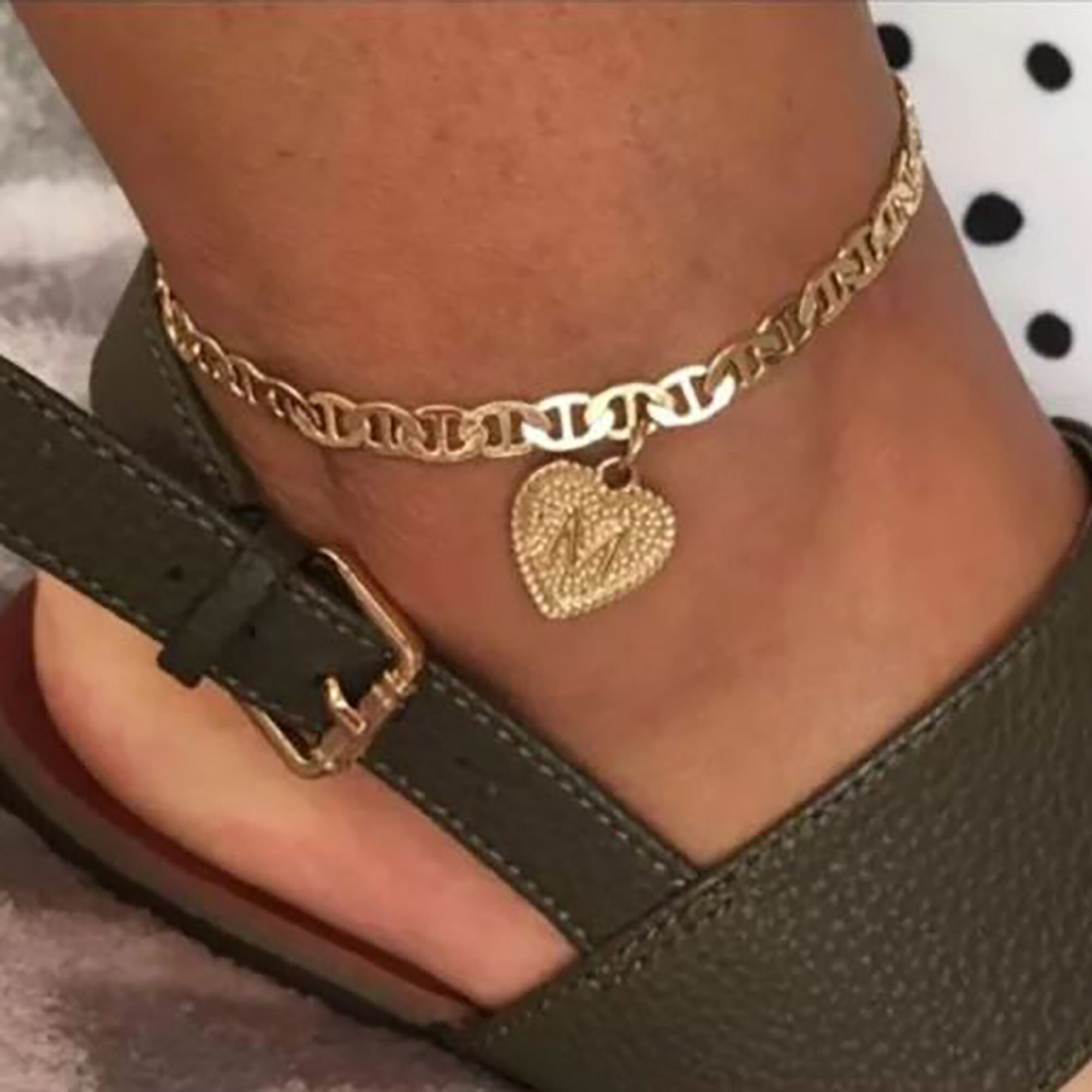 Heart Anklet Initials Ankle Bracelet Zircon Letter Etsy