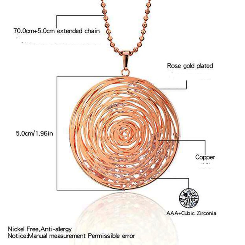 Gold Silver Plated Round Pendant Fashion Statement Jewelry Crystal Necklace Gift Sweater Accessory Long Necklaces For Women
