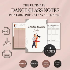 Dance Class Notes Digital Download | Printable Dance Journal & Planner | Track Choreography, Techniques and Goals | Instant PDF Download