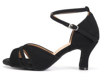 Women's Elegant Black Dance Shoes - Ideal for Salsa, Bachata, Ballroom, and Weddings