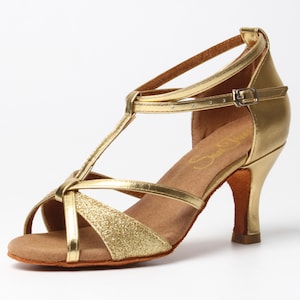 Women&#39;s Elegant Gold Dance Shoes - Ideal for Weddings, Salsa, Bachata, and Ballroom