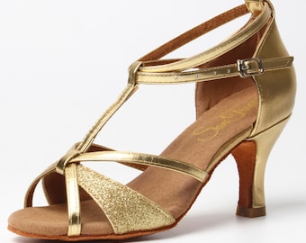 Women's Elegant Gold Dance Shoes - Ideal for Weddings, Salsa, Bachata, and Ballroom