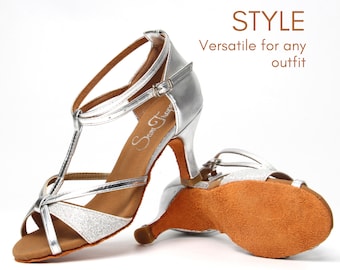 Women&#39;s Silver Dance Shoes - Radiant Choice for Weddings, Salsa, Bachata, and Ballroom