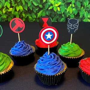 Adornos para cupcakes de superhéroes: decoraciones para fiesta de cumpleaños de los Vengadores