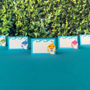Etiquetas de comida para bebê tubarão, cartões de lugar para bebê tubarão, cartões de barraca para bebê tubarão, etiquetas para bebê tubarão, suprimentos para festa para bebê tubarão, decorações para bebê tubarão