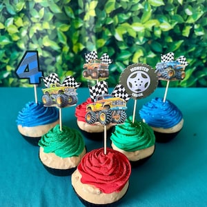Monster Truck Cupcake Toppers, Monster Truck Cake Toppers, Monster Truck Birthday Supplies, Monster Truck Party Decorations