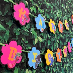 Trolls Birthday Party Banner: Handmade Poppy & Branch Decoration