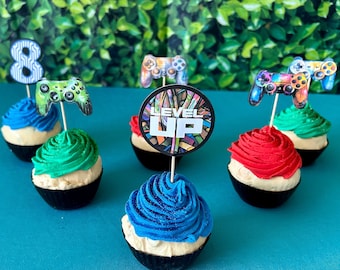 Game Party Cupcake Toppers, Game Party Supplies, Game Party Cake Topper, Video Game Birthday Party, Gaming Party Decorations, Game Party