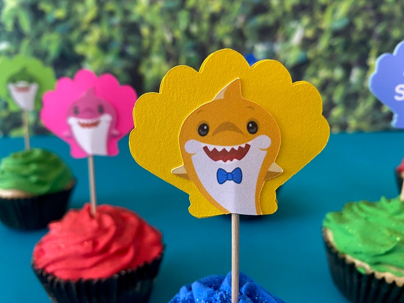 Baby Shark Cupcake Toppers Baby Shark Party Supplies Baby Etsy