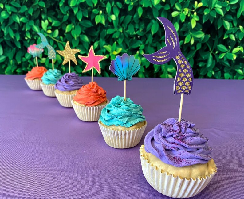 Mermaid Cupcake Toppers Mermaid Party Supplies Mermaid Cake Etsy