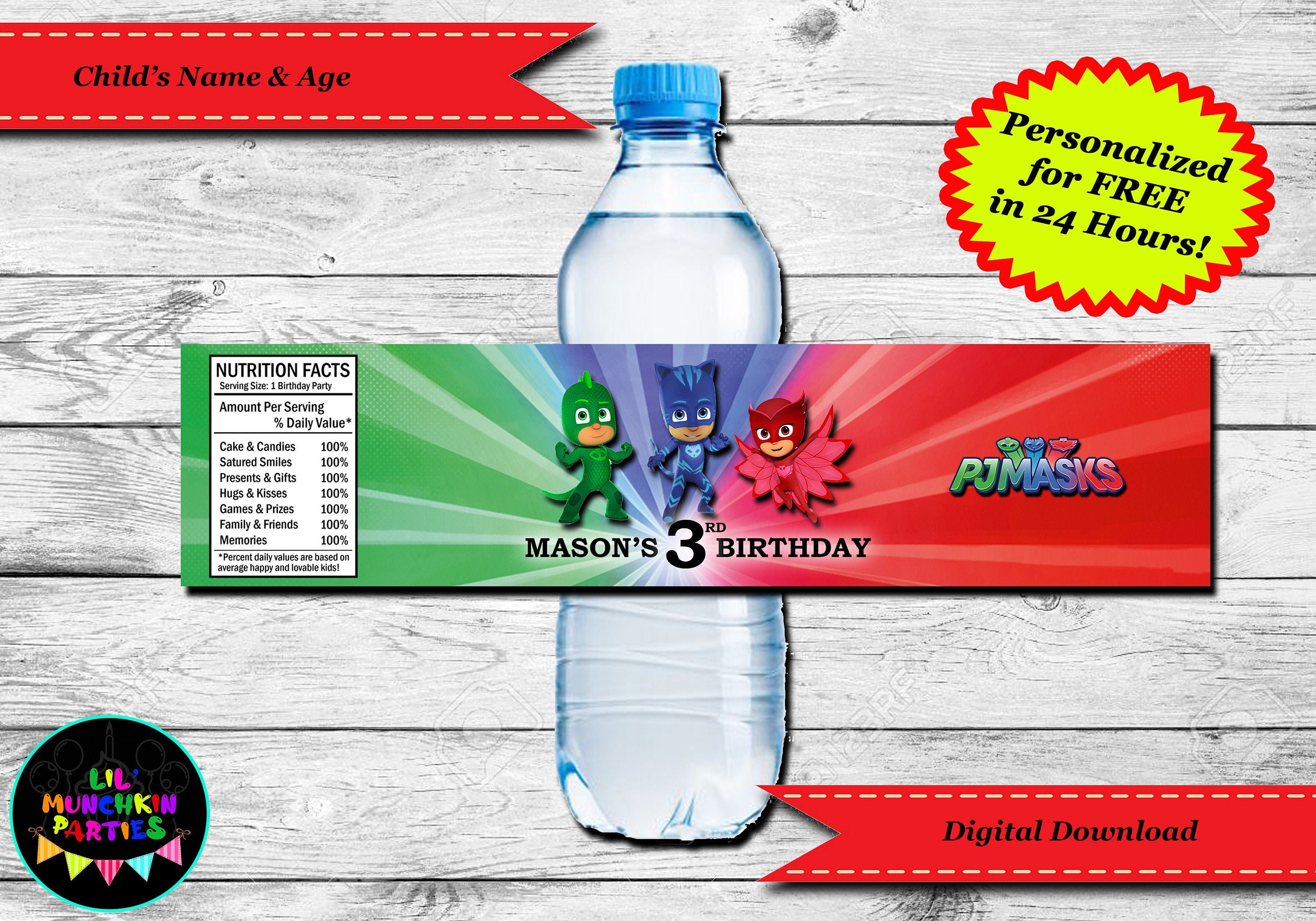 PJ Masks Water Bottle Label Printable PJ Masks Party PJ Etsy