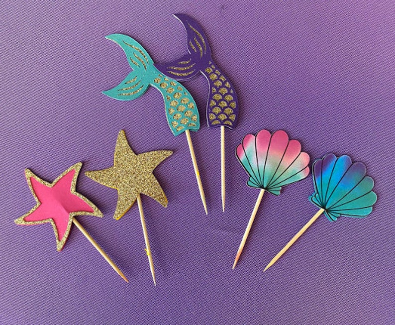 Mermaid Cupcake Toppers Mermaid Party Supplies Mermaid Cake Etsy