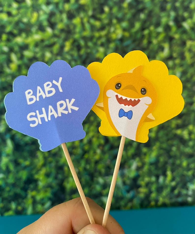 Baby Shark Cupcake Toppers Baby Shark Party Supplies Baby Etsy