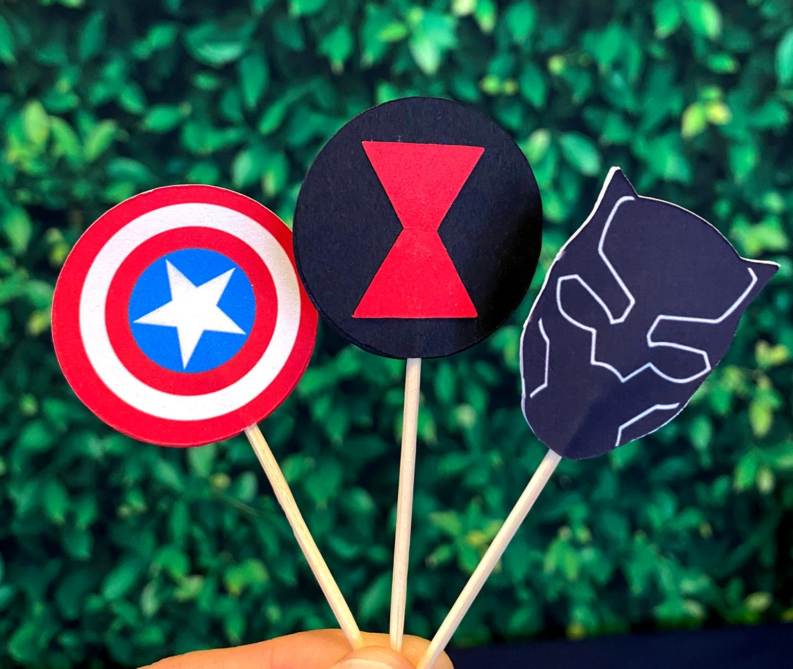 Avengers Cupcake Toppers Avengers Party Supplies Avengers Etsy