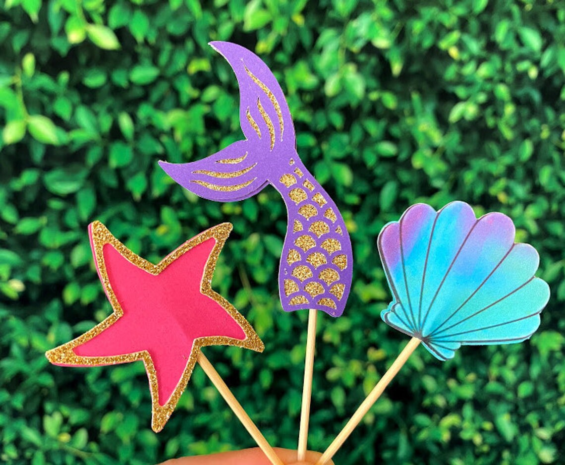 Mermaid Cupcake Toppers Mermaid Party Supplies Mermaid Cake Etsy