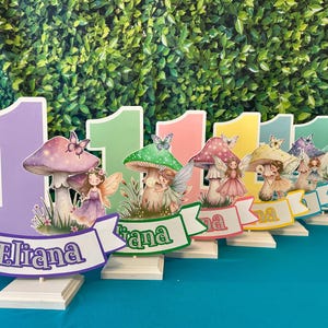 Fairy First Birthday Centerpiece: Glitter Name, Mushroom & Butterfly Decor