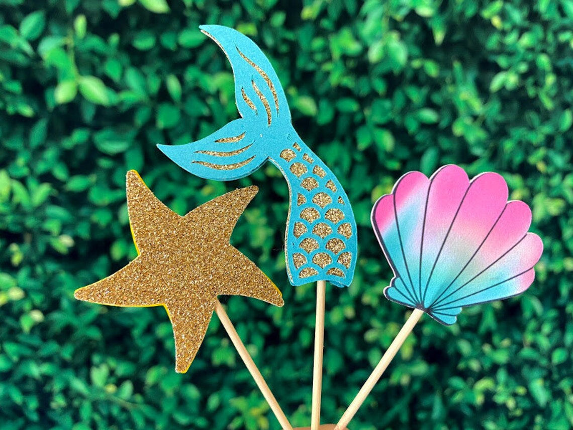Mermaid Cupcake Toppers Mermaid Party Supplies Mermaid Cake Etsy